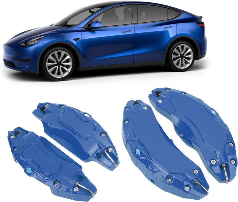 Sorandy Caliper Covers Set of 4 Compatible with Accessories, Brake Caliper Cover Front Rear Aluminum Alloy, Brake Caliper Covers for 2020-2023 19 20in Wheels hub (Blue) - Image 2